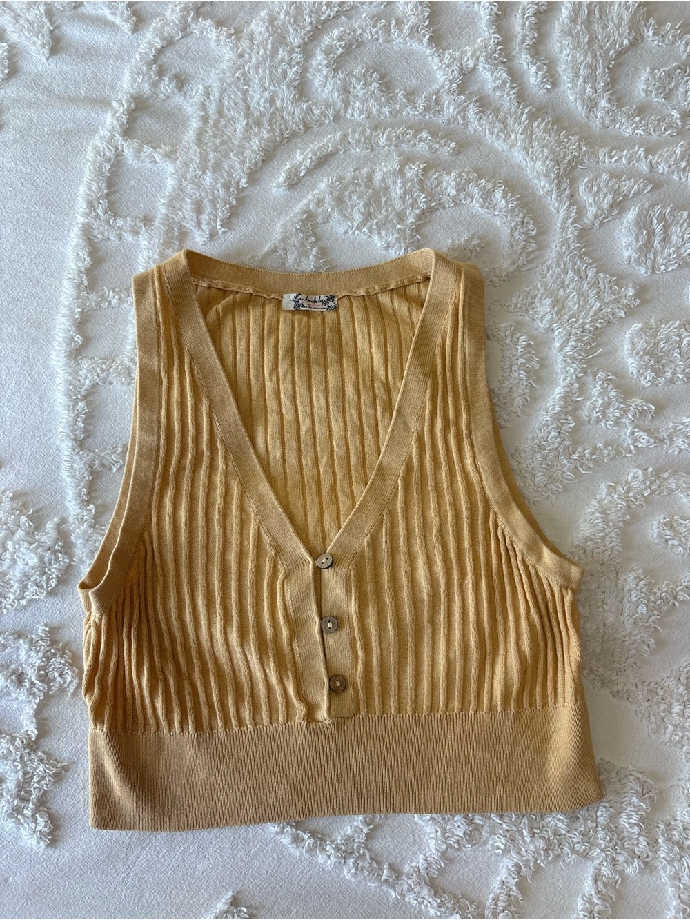 Free people Vintage-Inspired Sleeveless Knit Button V-Neck Top - Mustard